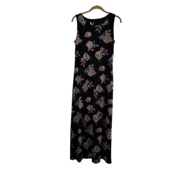 Vtg Byer Studio Black Sleeveless Floral Maxi Dress Size 10 USA Made Y2K Slinky - Picture 1 of 8